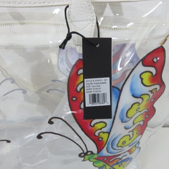 Ed Hardy Purple Butterfly Graphic Clear Tote Bag - Picture 4 of 5
